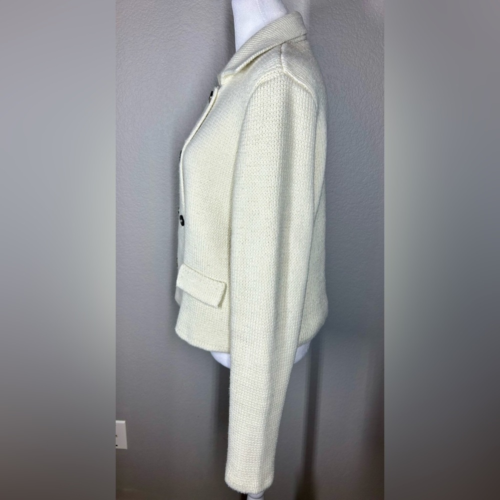 Zara Cream Double-Breasted Chunky Knit  Lapel Sweater Size L - Picture 4 of 11
